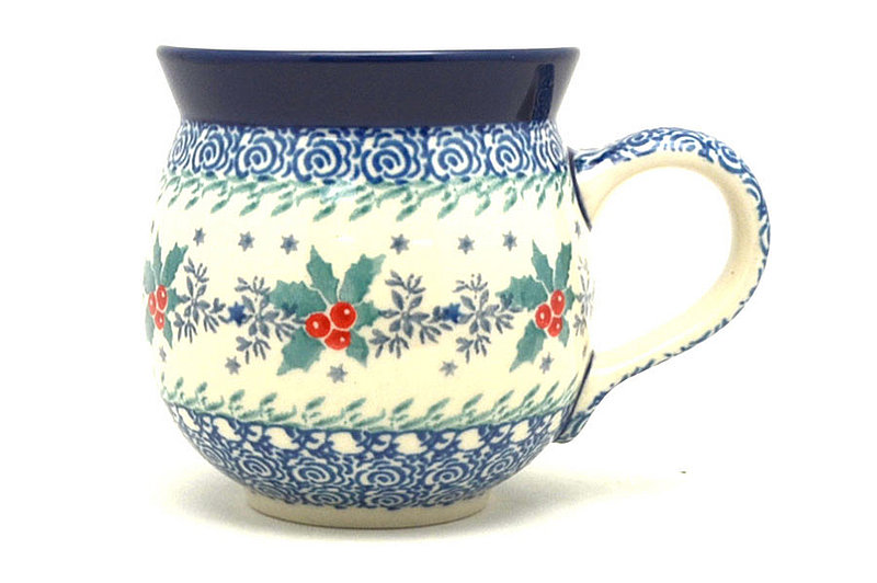 3 5/8"H (11 oz measured near the rim).
 Polish Pottery Mug - 11 oz. Bubble - Winter Holly 070-2973a (3 5/8"H (11 oz measured near the rim).
)