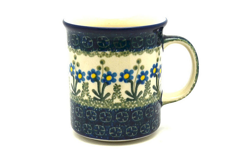 3 5/8"H (8 oz. measured to the rim)
 Polish Pottery Mug - Straight Sided - Blue Spring Daisy 236-614a (3 5/8"H (8 oz. measured to the rim)
)