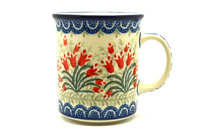 3 5/8"H (8 oz. measured to the rim)
 Polish Pottery Mug - Straight Sided - Crimson Bells 236-1437a (3 5/8"H (8 oz. measured to the rim)
)