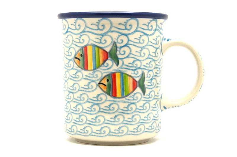3 5/8"H (8 oz. measured to the rim)
 Polish Pottery Mug - Straight Sided - Rainbow Fish 236-2540a (3 5/8"H (8 oz. measured to the rim)
)