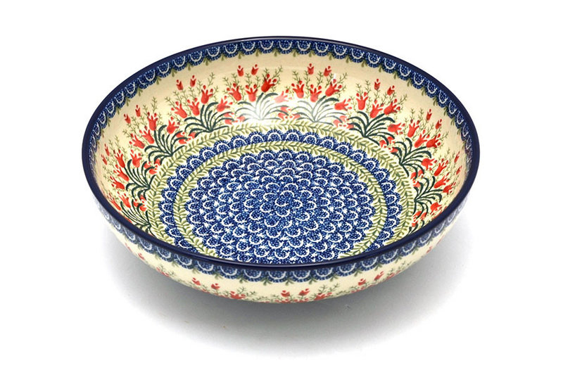 3"H x 10 3/4"W
 Polish Pottery Bowl - Contemporary - Large (11") - Crimson Bells C36-1437a (3"H x 10 3/4"W
)