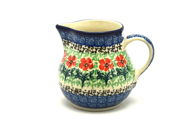 3"H x 2 3/4"W x 3 5/8"L. 
 Polish Pottery Creamer - 4 oz. - Maraschino 091-1916a (3"H x 2 3/4"W x 3 5/8"L.  
)