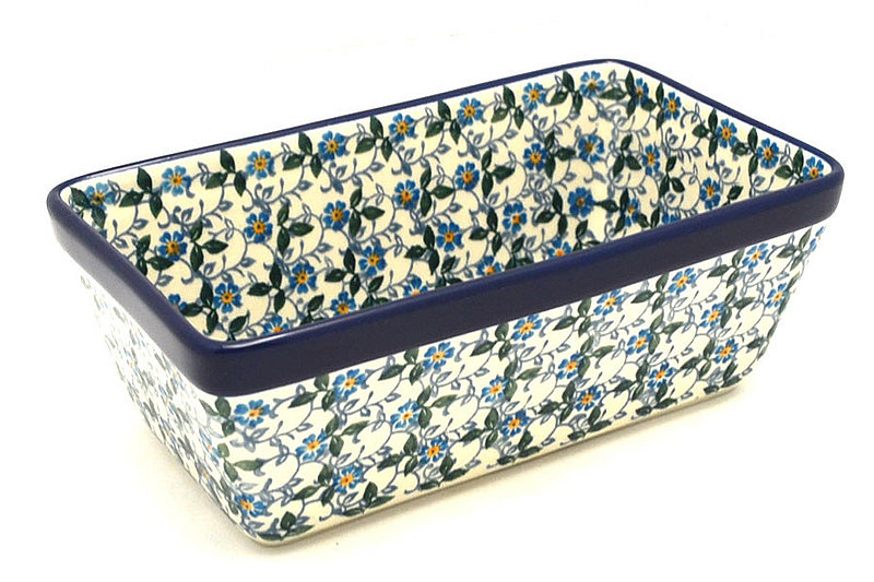 3"H x 4 3/4"W x 8"L
 Polish Pottery Baker - Loaf Dish - Forget-Me-Knot 603-2089a (3"H x 4 3/4"W x 8"L
)