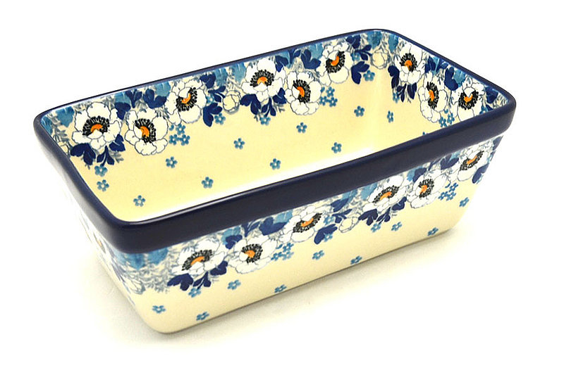 3"H x 4 3/4"W x 8"L
 Polish Pottery Baker - Loaf Dish - White Poppy 603-2222a (3"H x 4 3/4"W x 8"L
)
