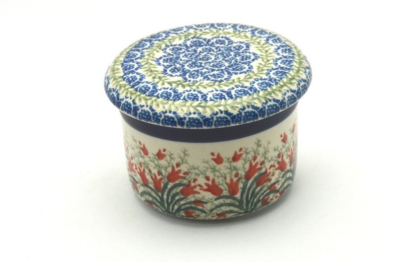 3"H x 4"W
 Polish Pottery Butter Keeper - Crimson Bells 270-1437a (3"H x 4"W
)