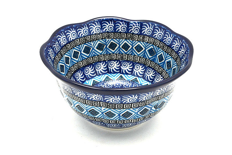 3"H x 5 3/4"W
 Polish Pottery Bowl - Wavy Edge - Aztec Sky A54-1917a (3"H x 5 3/4"W
)