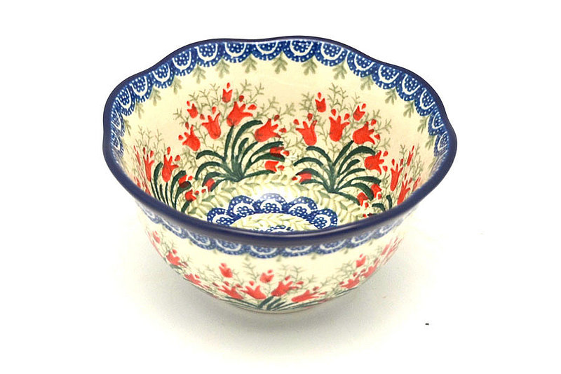 3"H x 5 3/4"W
 Polish Pottery Bowl - Wavy Edge - Crimson Bells A54-1437a (3"H x 5 3/4"W
)
