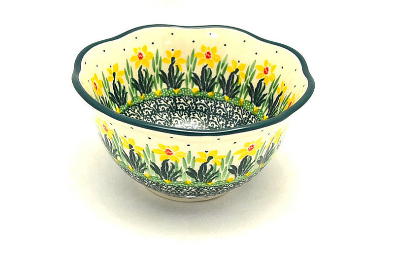 3"H x 5 3/4"W
 Polish Pottery Bowl - Wavy Edge - Daffodil A54-2122q (3"H x 5 3/4"W
)