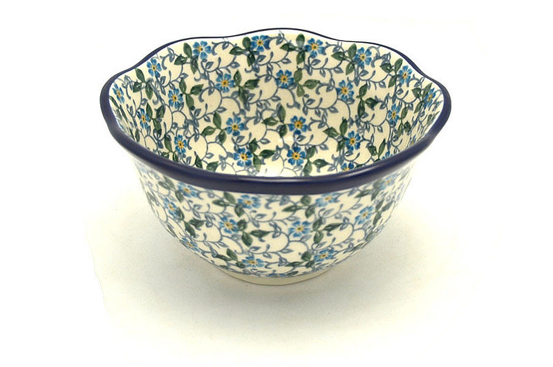 3"H x 5 3/4"W
 Polish Pottery Bowl - Wavy Edge - Forget-Me-Knot A54-2089a (3"H x 5 3/4"W
)