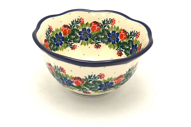 3"H x 5 3/4"W
 Polish Pottery Bowl - Wavy Edge - Garden Party A54-1535a (3"H x 5 3/4"W
)