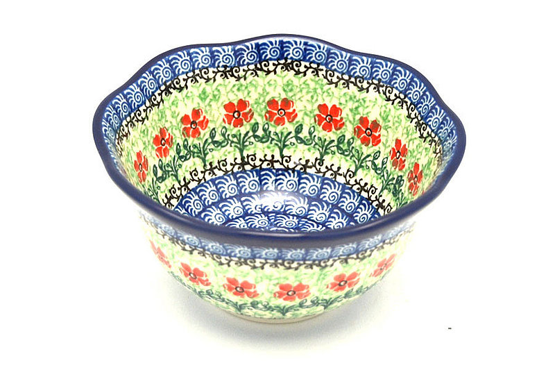 3"H x 5 3/4"W
 Polish Pottery Bowl - Wavy Edge - Maraschino A54-1916a (3"H x 5 3/4"W
)