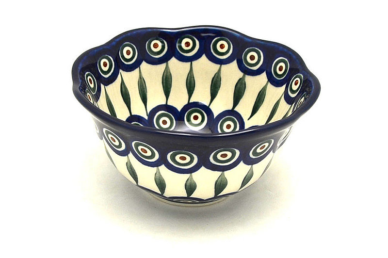 3"H x 5 3/4"W
 Polish Pottery Bowl - Wavy Edge - Peacock A54-054a (3"H x 5 3/4"W
)