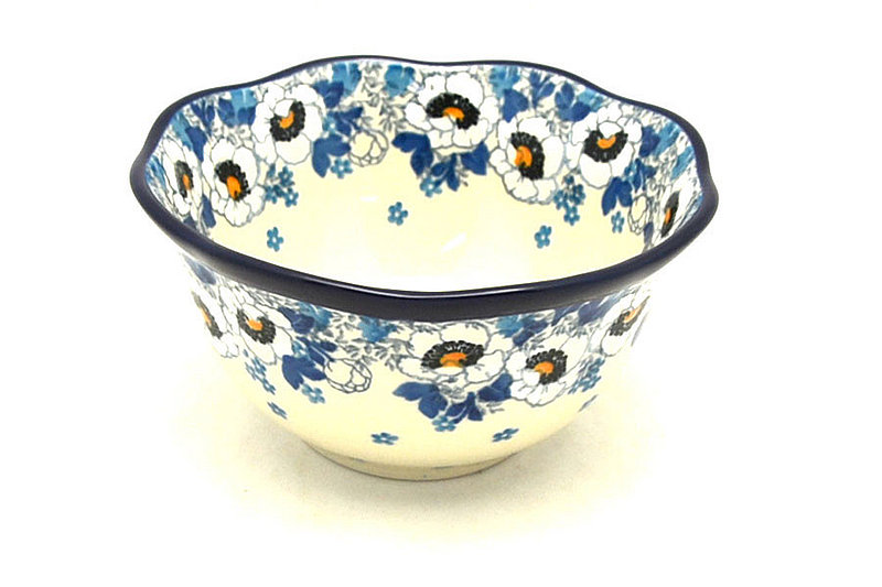 3"H x 5 3/4"W
 Polish Pottery Bowl - Wavy Edge - White Poppy A54-2222a (3"H x 5 3/4"W
)