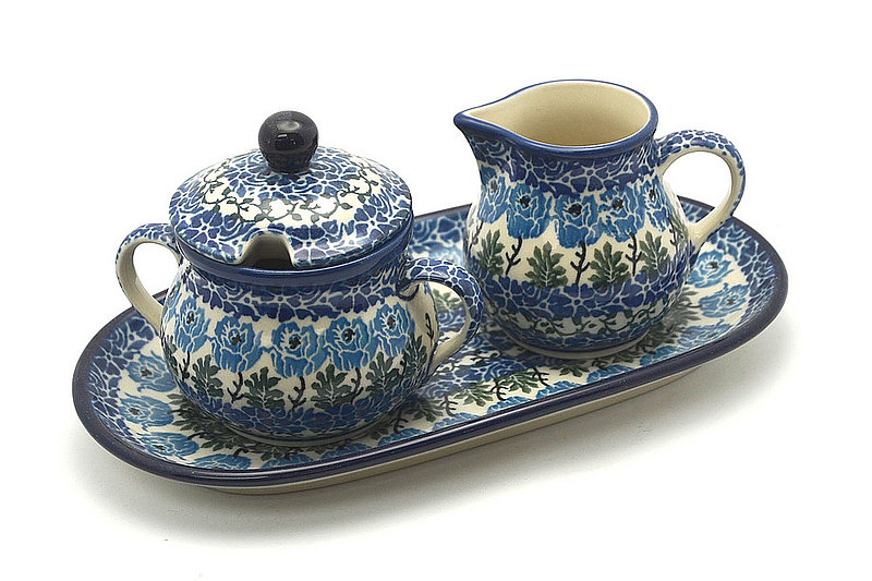 4 1/2"H x 5 1/4"W x 9"L
 Polish Pottery Cream & Sugar Set - Antique Rose 422-1390a (4 1/2"H x 5 1/4"W x 9"L
)