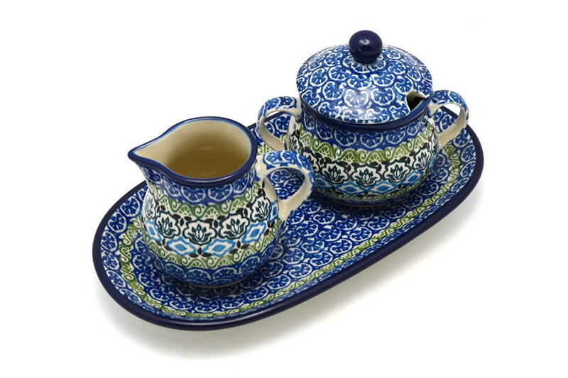 4 1/2"H x 5 1/4"W x 9"L
 Polish Pottery Cream & Sugar Set - Tranquility 422-1858a (4 1/2"H x 5 1/4"W x 9"L
)