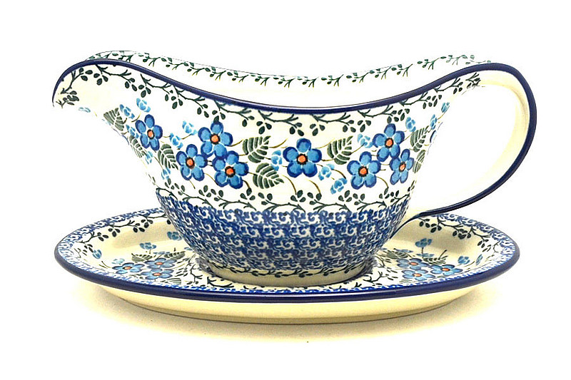 4 1/2"H x 5 3/4"W x 8 3/4"L
 Polish Pottery Gravy Boat - Parisian Posies 239-2272a (4 1/2"H x 5 3/4"W x 8 3/4"L
)