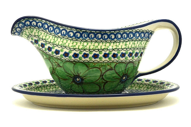 4 1/2"H x 5 3/4"W x 8 3/4"L
 Polish Pottery Gravy Boat - Unikat Signature - U408A 239-U408A (4 1/2"H x 5 3/4"W x 8 3/4"L
)