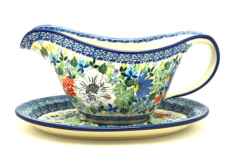 4 1/2"H x 5 3/4"W x 8 3/4"L
 Polish Pottery Gravy Boat - Unikat Signature - U5156 239-U5156 (4 1/2"H x 5 3/4"W x 8 3/4"L
)