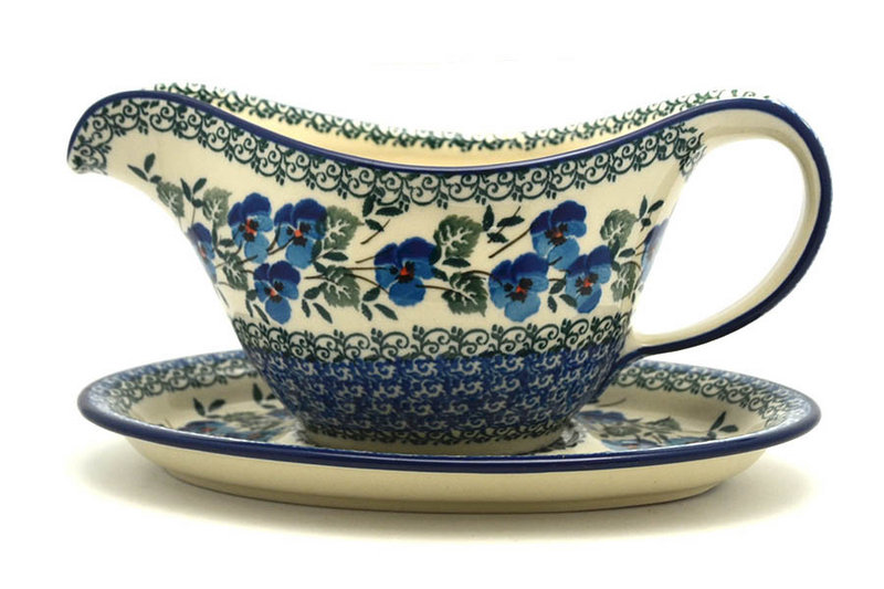 4 1/2"H x 5 3/4"W x 8 3/4"L
 Polish Pottery Gravy Boat - Winter Viola 239-2273a (4 1/2"H x 5 3/4"W x 8 3/4"L
)