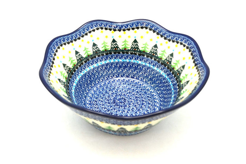 4 1/4"H x 10 1/4"W
 Polish Pottery Bowl - Curvy Edge - 10" - Christmas Trees 692-1284a (4 1/4"H x 10 1/4"W
)