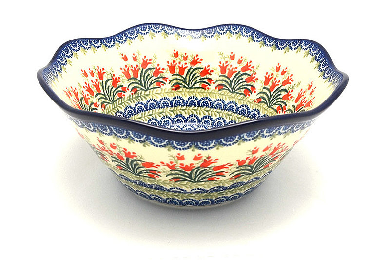 4 1/4"H x 10 1/4"W
 Polish Pottery Bowl - Curvy Edge - 10" - Crimson Bells 692-1437a (4 1/4"H x 10 1/4"W
)