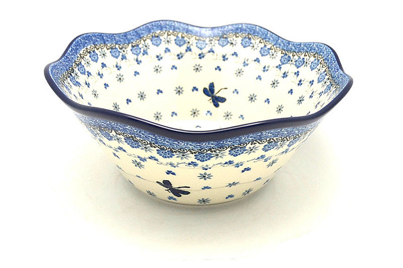 4 1/4"H x 10 1/4"W
 Polish Pottery Bowl - Curvy Edge - 10" - Dragonfly 692-2009a (4 1/4"H x 10 1/4"W
)