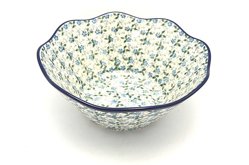 4 1/4"H x 10 1/4"W
 Polish Pottery Bowl - Curvy Edge - 10" - Forget-Me-Knot 692-2089a (4 1/4"H x 10 1/4"W
)
