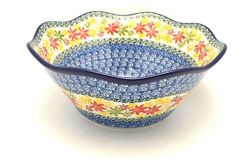 4 1/4"H x 10 1/4"W
 Polish Pottery Bowl - Curvy Edge - 10" - Maple Harvest 692-2533a (4 1/4"H x 10 1/4"W
)