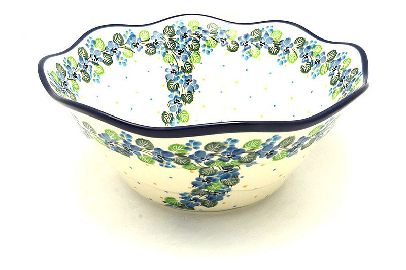 4 1/4"H x 10 1/4"W
 Polish Pottery Bowl - Curvy Edge - 10" - Spring Viola 692-2339a (4 1/4"H x 10 1/4"W
)