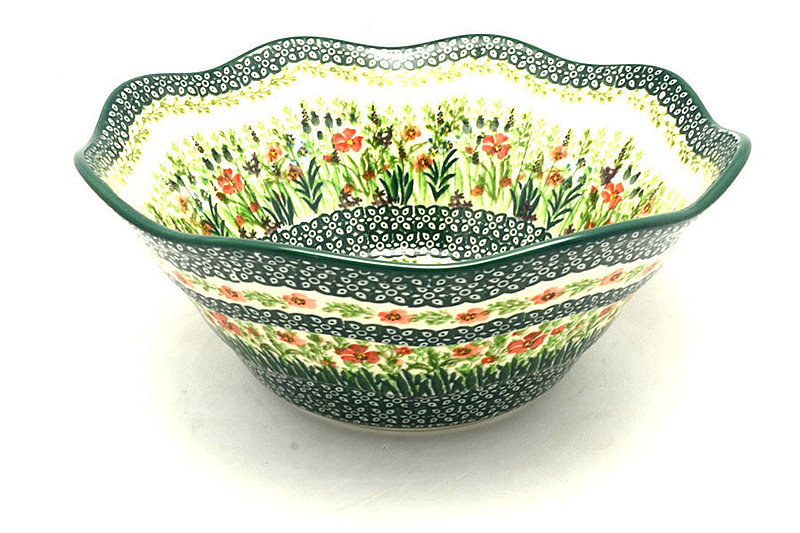 4 1/4"H x 10 1/4"W
 Polish Pottery Bowl - Curvy Edge - 10" - Unikat Signature U4335 692-U4335 (4 1/4"H x 10 1/4"W
)