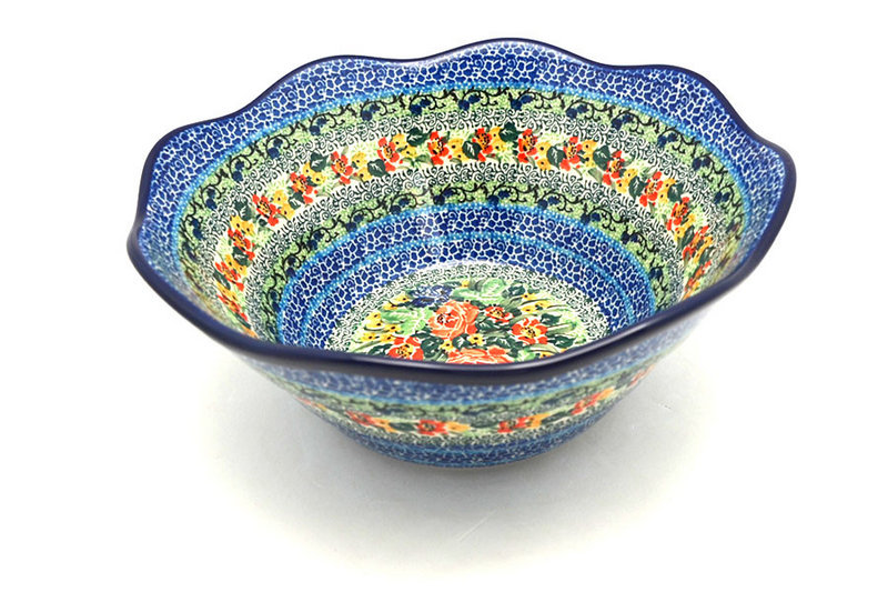 4 1/4"H x 10 1/4"W
 Polish Pottery Bowl - Curvy Edge - 10" - Unikat Signature U4400 692-U4400 (4 1/4"H x 10 1/4"W
)