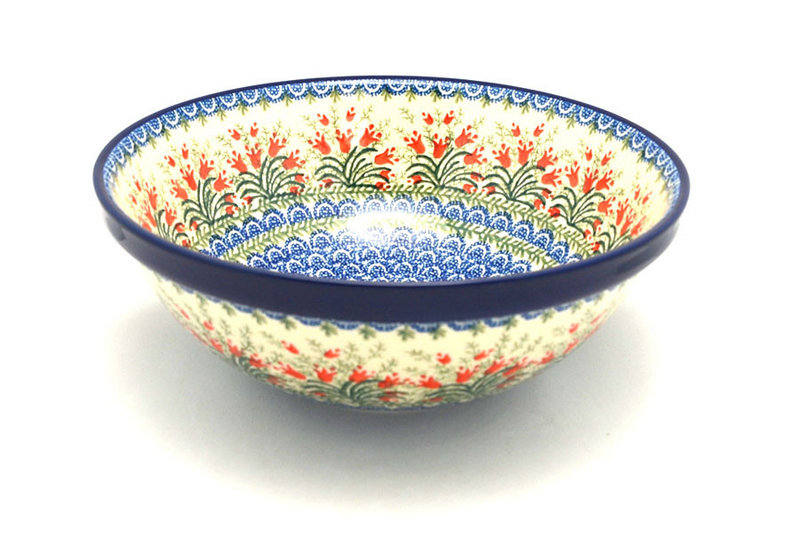 4 1/4"H x 10 3/4"W
 Polish Pottery Bowl - Grand Nesting (10 3/4") - Crimson Bells 055-1437a (4 1/4"H x 10 3/4"W
)