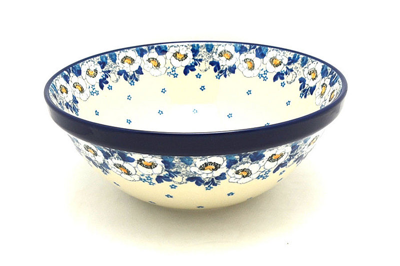 4 1/4" H x 10 3/4" W.
 Polish Pottery Bowl - Grand Nesting (10 3/4") - White Poppy 055-2222a (4 1/4" H x 10 3/4" W.
)