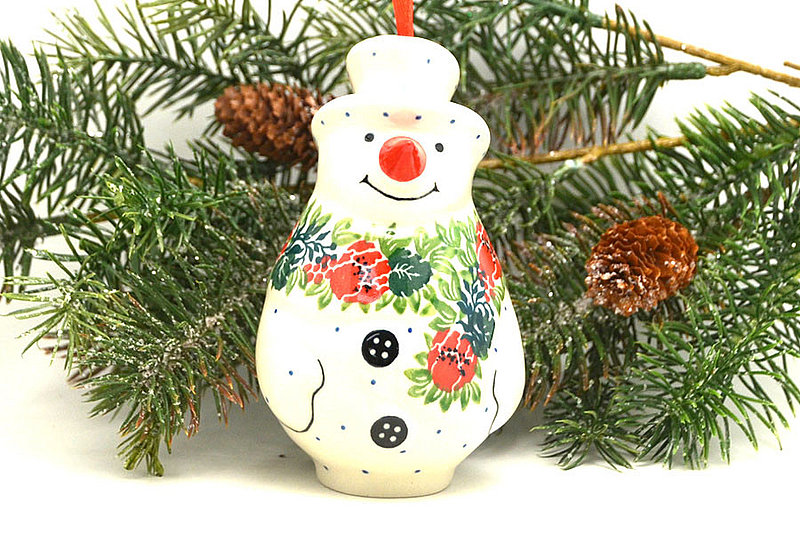 4 1/4"H x 2 1/2"W
 Polish Pottery Ornament - Standing Snowman - Garden Party F81-1535a (4 1/4"H x 2 1/2"W
)