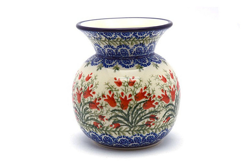4 1/4"H x 3 1/4"W.
 Polish Pottery Bubble Vase - Crimson Bells 048-1437a (4 1/4"H x 3 1/4"W.
)