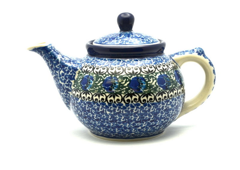 4 1/4"H x 4"W x 6 3/4"L, 14 oz. (filled to the rim)
 Polish Pottery Teapot - 14 oz. - Peacock Feather 120-1513a (4 1/4"H x 4"W x 6 3/4"L, 14 oz. (filled to the rim)
)