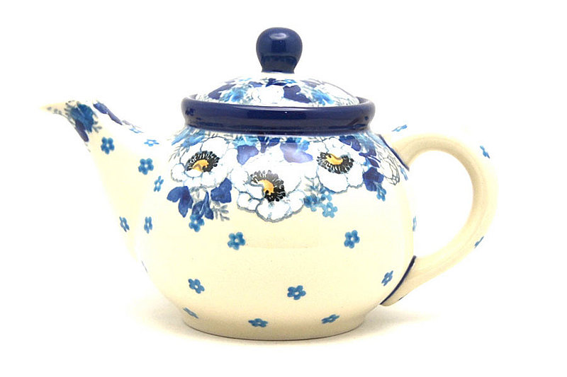 4 1/4"H x 4"W x 6 3/4"L, 14 oz. (filled to the rim)
 Polish Pottery Teapot - 14 oz. - White Poppy 120-2222a (4 1/4"H x 4"W x 6 3/4"L, 14 oz. (filled to the rim)
)