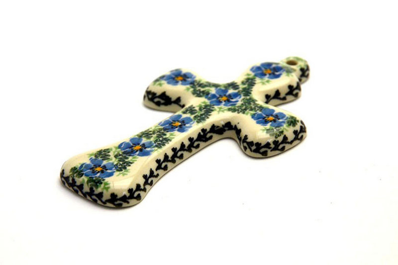 4 3/4"H x 2 3/4"W
 Polish Pottery Cross - Small (5") - Morning Glory 613-1915a (4 3/4"H x 2 3/4"W
)
