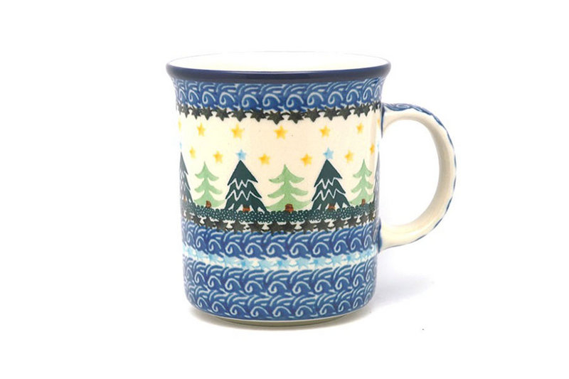 4 3/8"H (15 oz. measured near the rim)
 Polish Pottery Mug - Big Straight Sided - Christmas Trees B13-1284a (4 3/8"H (15 oz. measured near the rim)
)