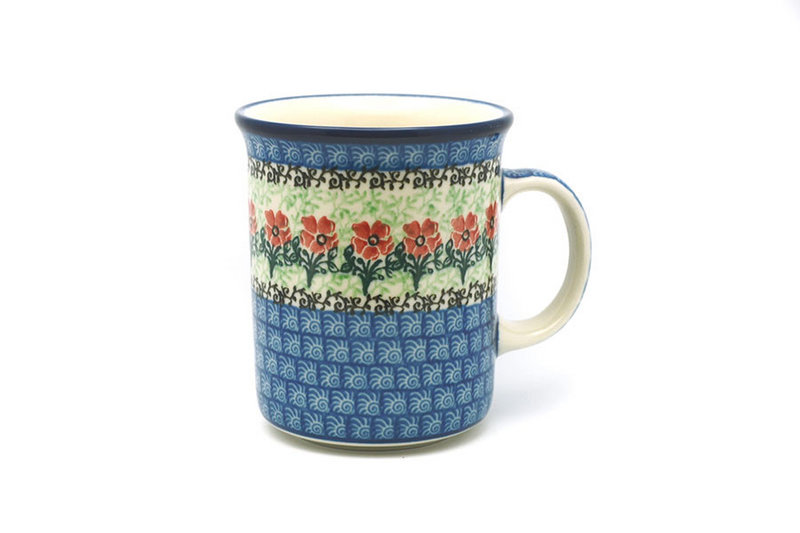 4 3/8"H (15 oz. measured near the rim)
 Polish Pottery Mug - Big Straight Sided - Maraschino B13-1916a (4 3/8"H (15 oz. measured near the rim)
)