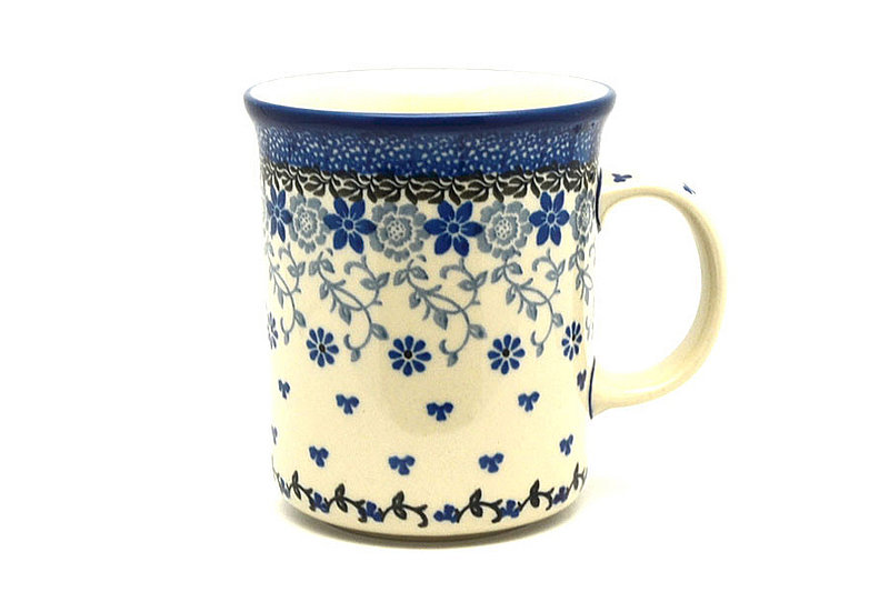 4 3/8"H (15 oz. measured near the rim)
 Polish Pottery Mug - Big Straight Sided - Silver Lace B13-2158a (4 3/8"H (15 oz. measured near the rim)
)