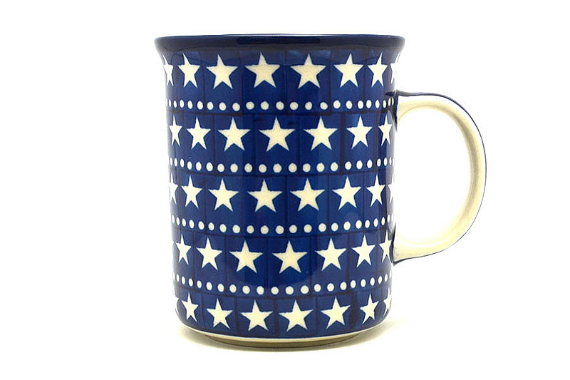 4 3/8"H (15 oz. measured near the rim)
 Polish Pottery Mug - Big Straight Sided - Starlight B13-119a (4 3/8"H (15 oz. measured near the rim)
)