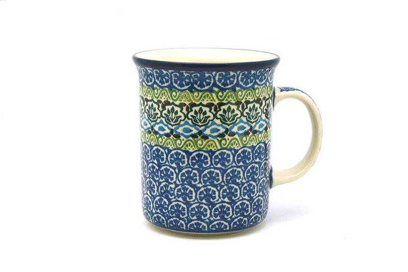 4 3/8"H (15 oz. measured near the rim)
 Polish Pottery Mug - Big Straight Sided - Tranquility B13-1858a (4 3/8"H (15 oz. measured near the rim)
)