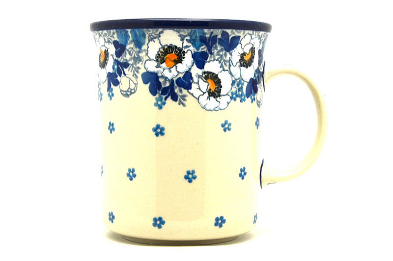 4 3/8"H (15 oz. measured near the rim)
 Polish Pottery Mug - Big Straight Sided - White Poppy B13-2222a (4 3/8"H (15 oz. measured near the rim)
)