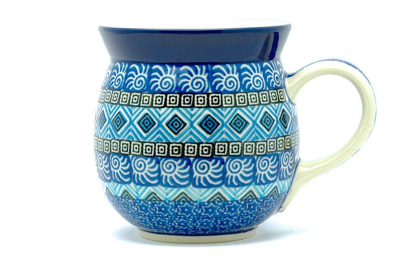 4"H (15 oz measured near the rim)
 Polish Pottery Mug - 15 oz. Bubble - Aztec Sky 073-1917a (4"H (15 oz measured near the rim)
)