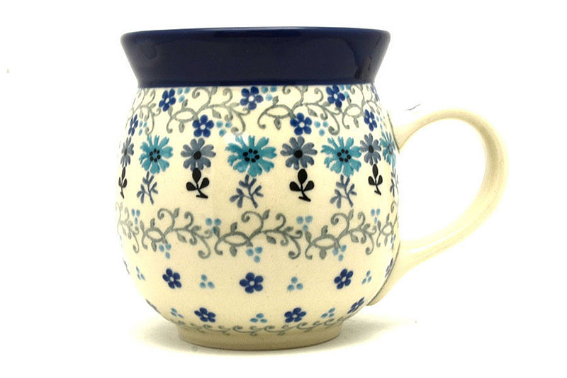 4"H (15 oz measured near the rim)
 Polish Pottery Mug - 15 oz. Bubble - Bachelor Button 073-2641a (4"H (15 oz measured near the rim)
)