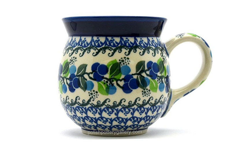 4"H (15 oz measured near the rim)
 Polish Pottery Mug - 15 oz. Bubble - Blue Berries 073-1416a (4"H (15 oz measured near the rim)
)