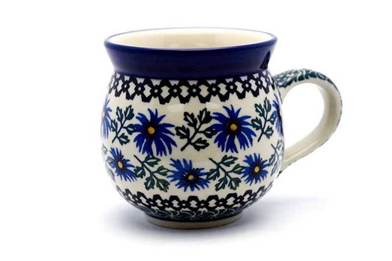 4"H (15 oz measured near the rim)
 Polish Pottery Mug - 15 oz. Bubble - Blue Chicory 073-976a (4"H (15 oz measured near the rim)
)