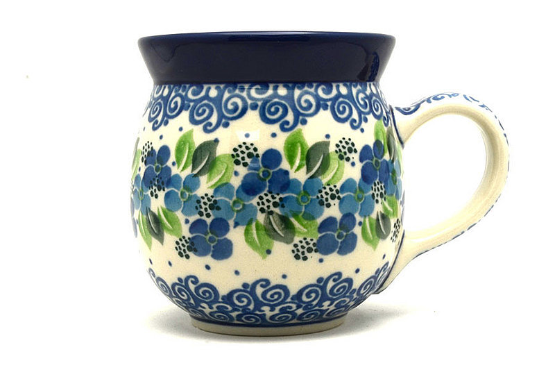 4"H (15 oz measured near the rim)
 Polish Pottery Mug - 15 oz. Bubble - Blue Phlox 073-1417a (4"H (15 oz measured near the rim)
)