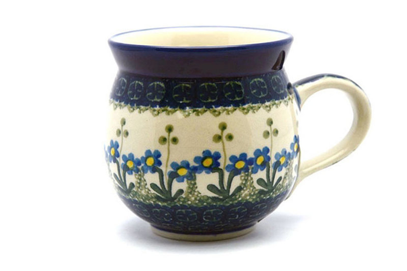 4"H (15 oz measured near the rim)
 Polish Pottery Mug - 15 oz. Bubble - Blue Spring Daisy 073-614a (4"H (15 oz measured near the rim)
)